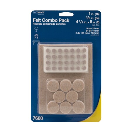 Softtouch Felt Self Adhesive Protective Pad Beige Assorted Assorted in. W 102 pk, 102PK 4760095N